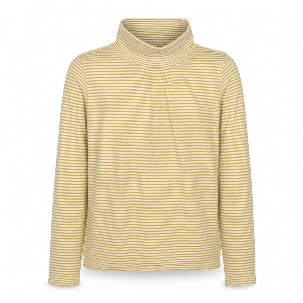 Front view of Vertbaudet girls’ yellow striped cotton basic t-shirt, size 10, years mock neck pullover
