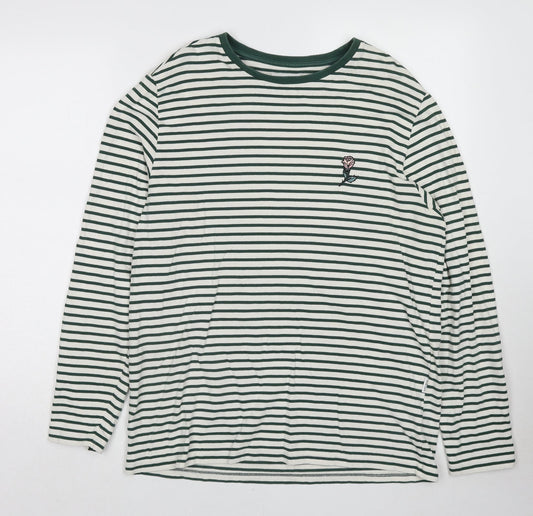 Shore Leave Womens Green Striped Cotton Pullover Sweatshirt Size L Pullover