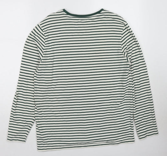 Shore Leave Womens Green Striped Cotton Pullover Sweatshirt Size L Pullover