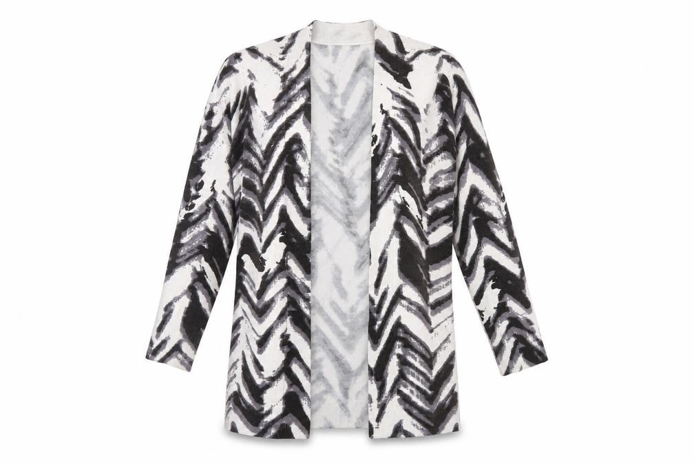 Marks and Spencer Womens Multicoloured V-Neck Geometric Acrylic Cardigan Jumper Size 14