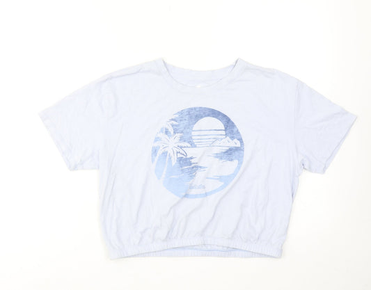 Hollister Womens Blue Cotton Cropped T-Shirt Size M Round Neck - Sunset
