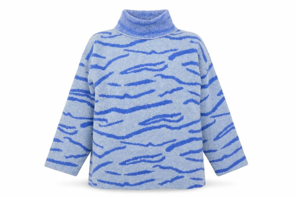 NA-KD Womens Blue Roll Neck Geometric Acrylic Pullover Jumper Size M