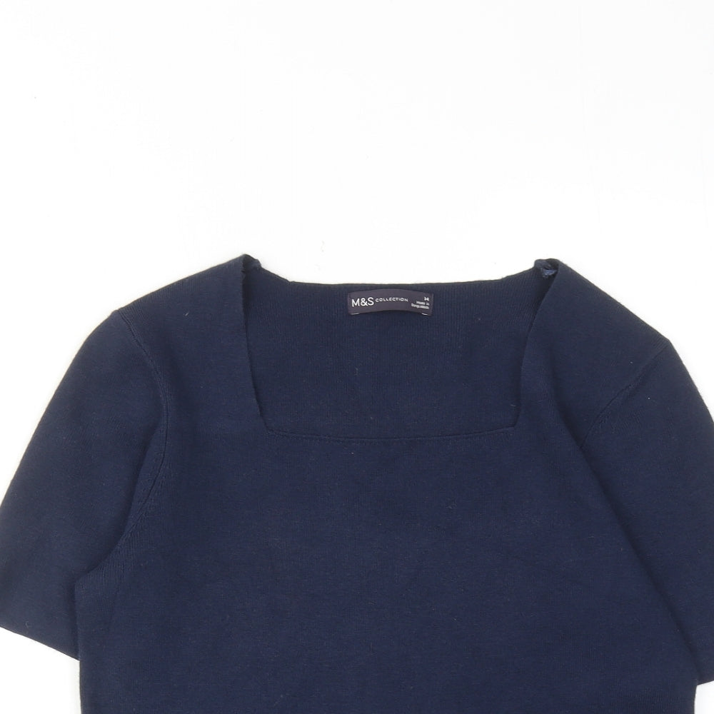 Marks and Spencer Womens Blue Viscose Basic Blouse Size 14 Square Neck