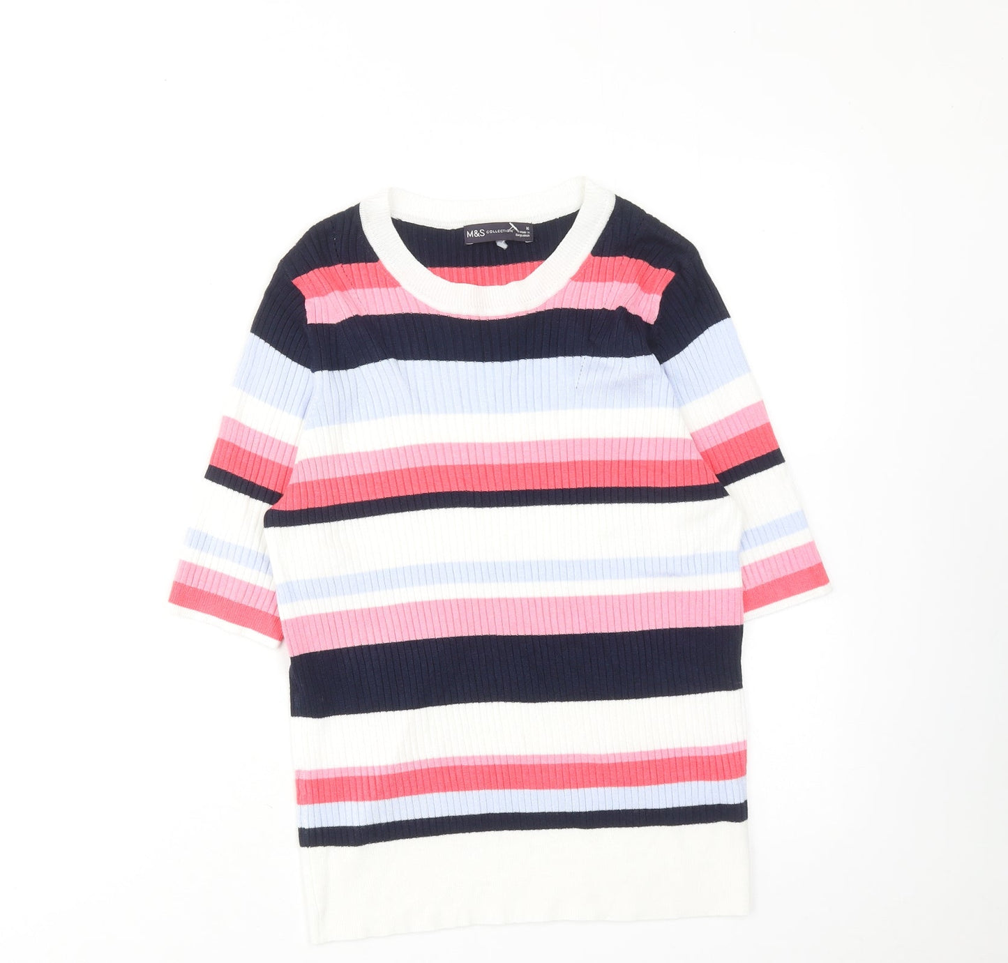 Marks and Spencer Womens Multicoloured Round Neck Striped Viscose Pullover Jumper Size 16