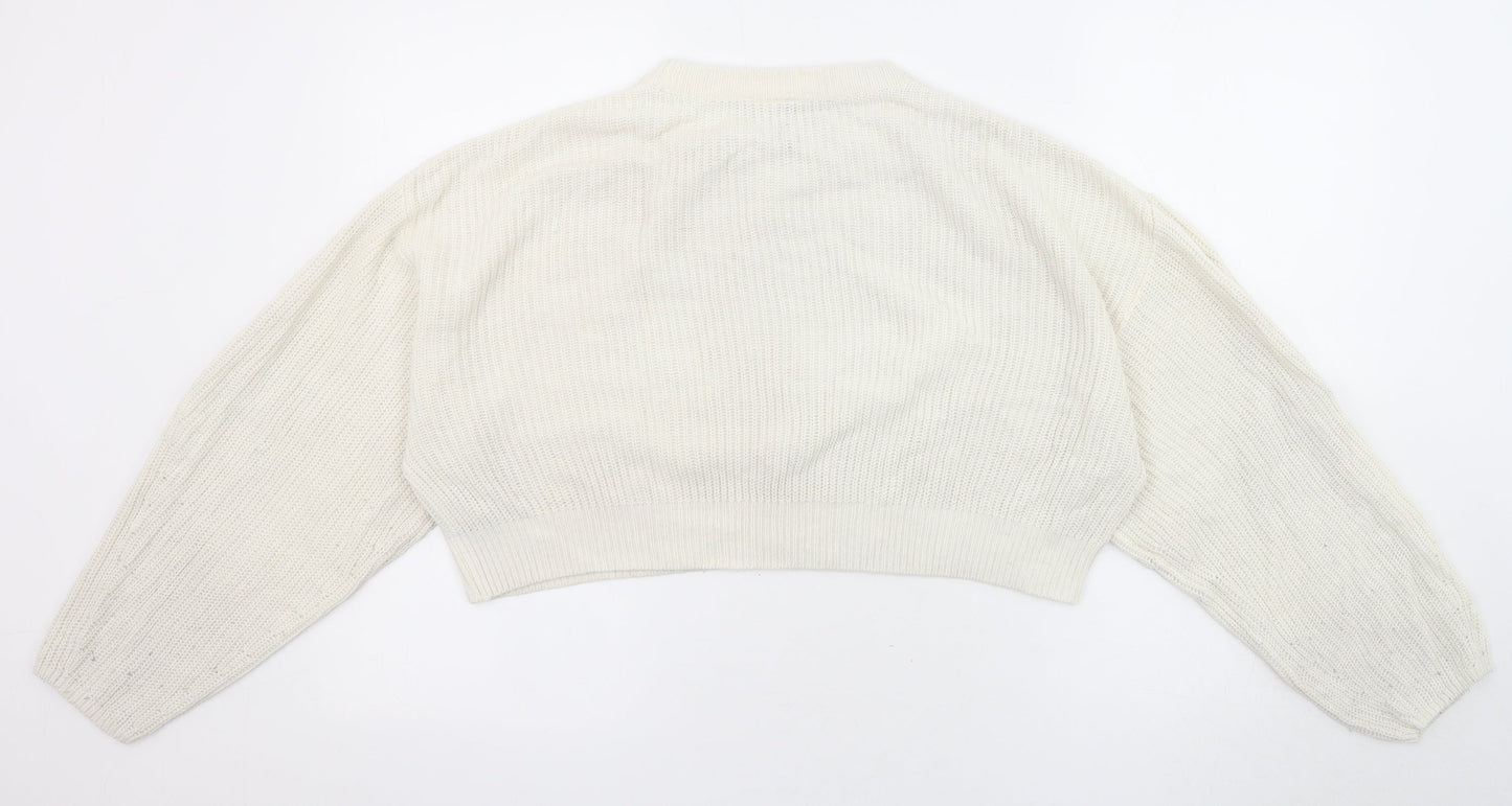 Divided by H&M Womens Ivory Round Neck Acrylic Pullover Jumper Size M - Cropped