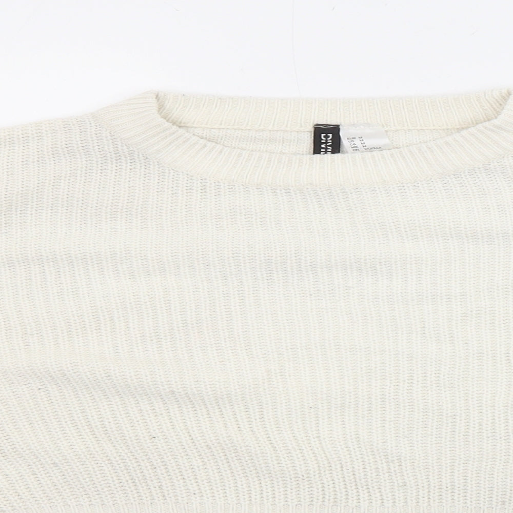 Divided by H&M Womens Ivory Round Neck Acrylic Pullover Jumper Size M - Cropped