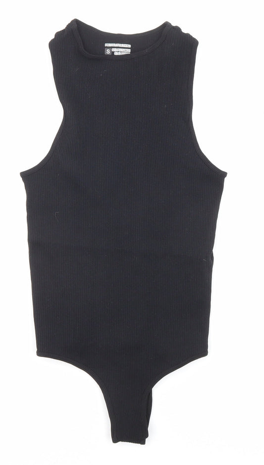 PRETTYLITTLETHING Womens Black Polyamide Bodysuit One-Piece Size S Snap