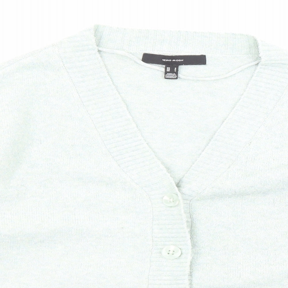 VERO MODA Womens Blue V-Neck Polyester Cardigan Jumper Size S