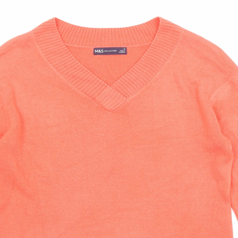 Marks and Spencer Womens Red V-Neck Acrylic Pullover Jumper Size 8