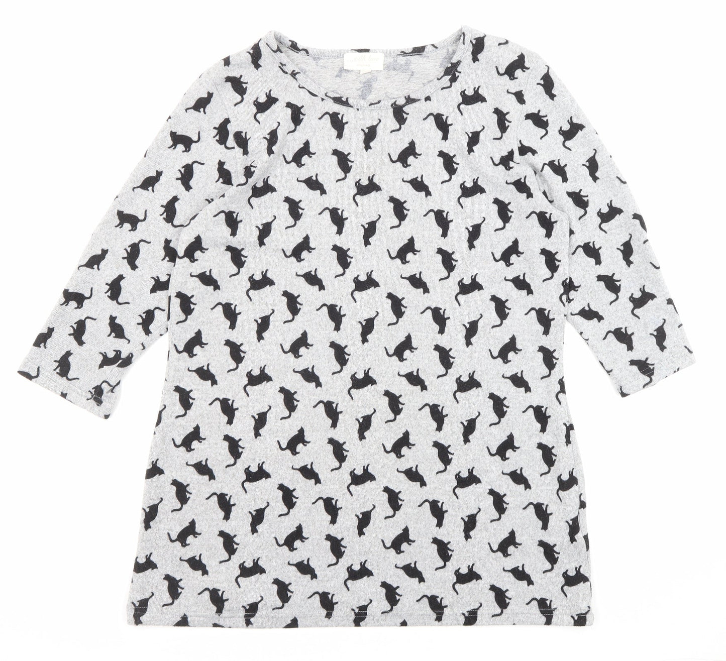 Original Womens Grey Round Neck Geometric Polyester Pullover Jumper Size 12 - Cat Print