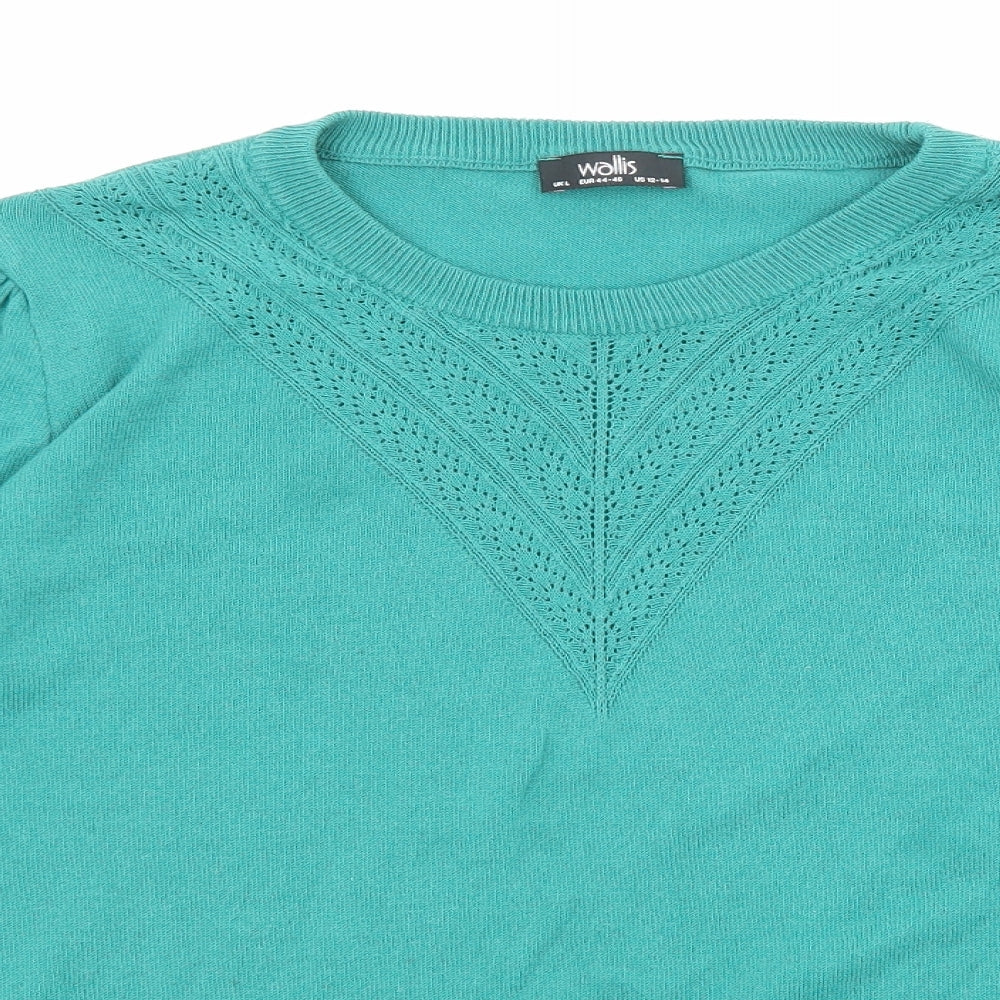Wallis Womens Green Round Neck Viscose Pullover Jumper Size L