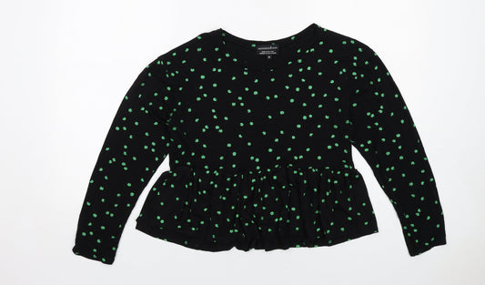 Wednesday's Girl Womens Black Polka Dot Viscose Basic Blouse Size M Round Neck