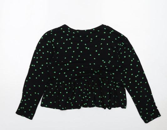 Wednesday's Girl Womens Black Polka Dot Viscose Basic Blouse Size M Round Neck