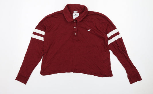 Hollister Womens Red Cotton Cropped Polo Size M Collared