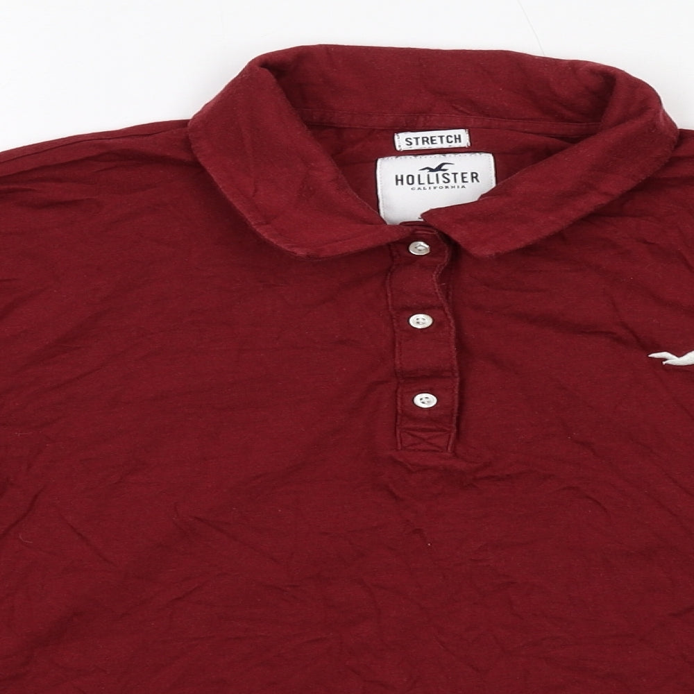 Hollister Womens Red Cotton Cropped Polo Size M Collared