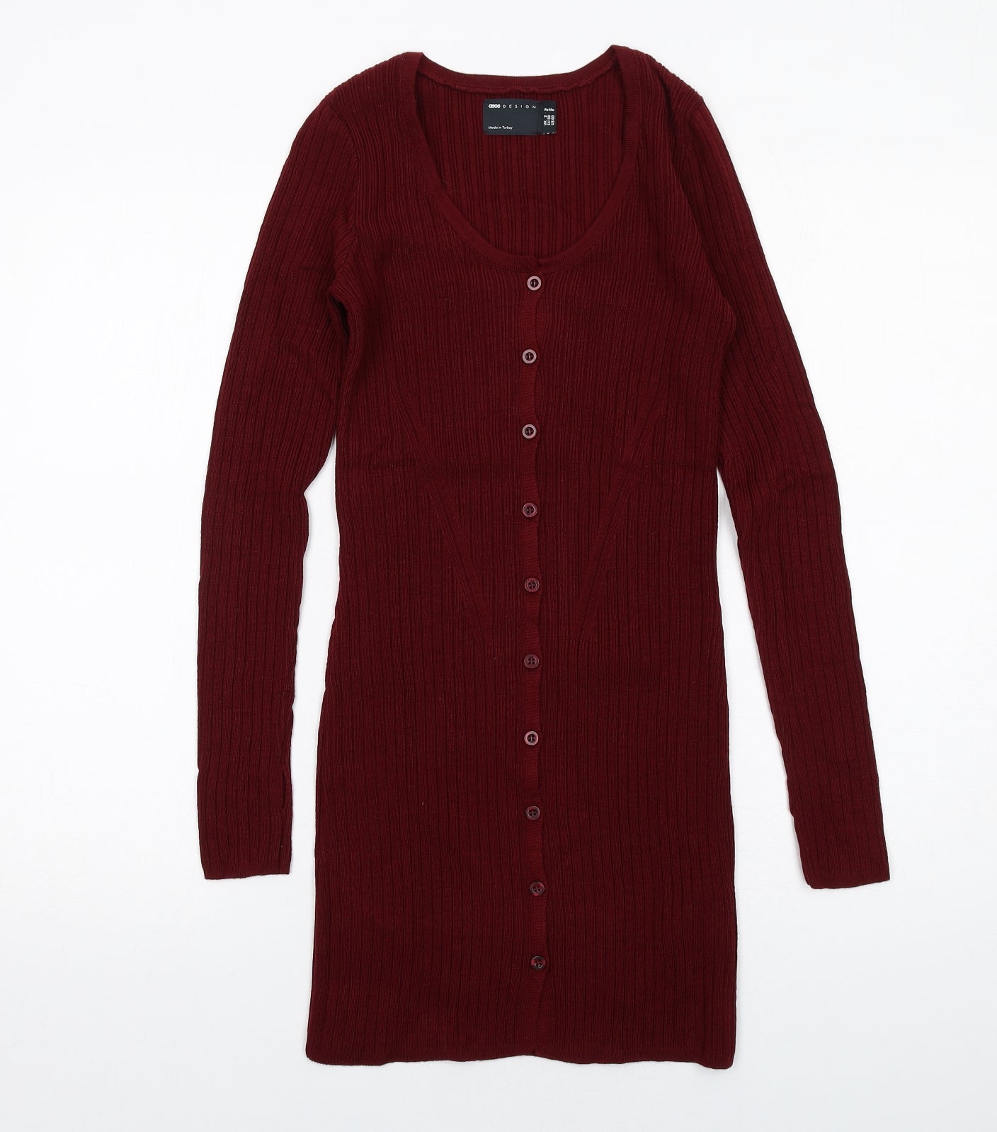 ASOS Womens Red Acrylic Jumper Dress Size 2 Scoop Neck Button