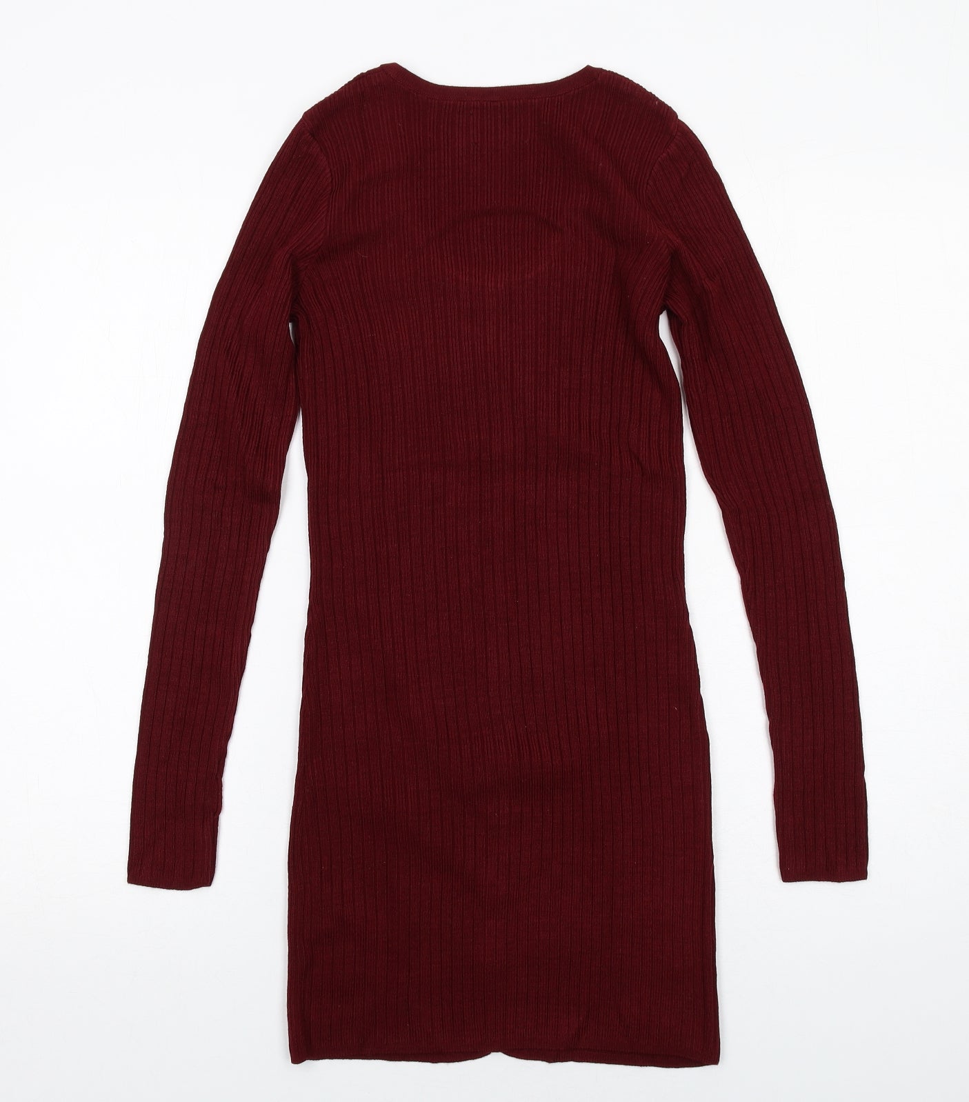 ASOS Womens Red Acrylic Jumper Dress Size 2 Scoop Neck Button