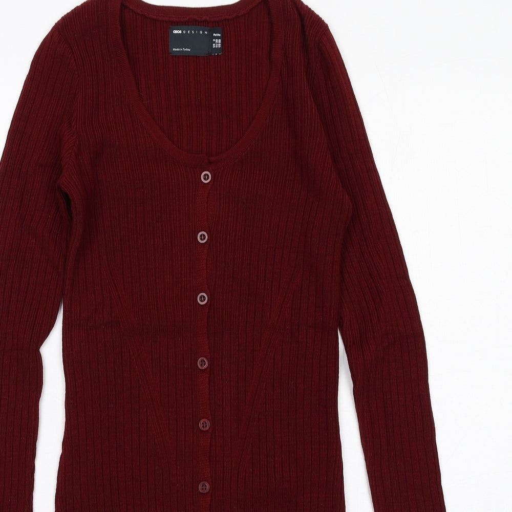 ASOS Womens Red Acrylic Jumper Dress Size 2 Scoop Neck Button