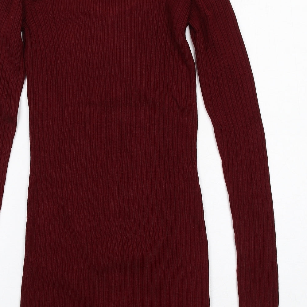 ASOS Womens Red Acrylic Jumper Dress Size 2 Scoop Neck Button