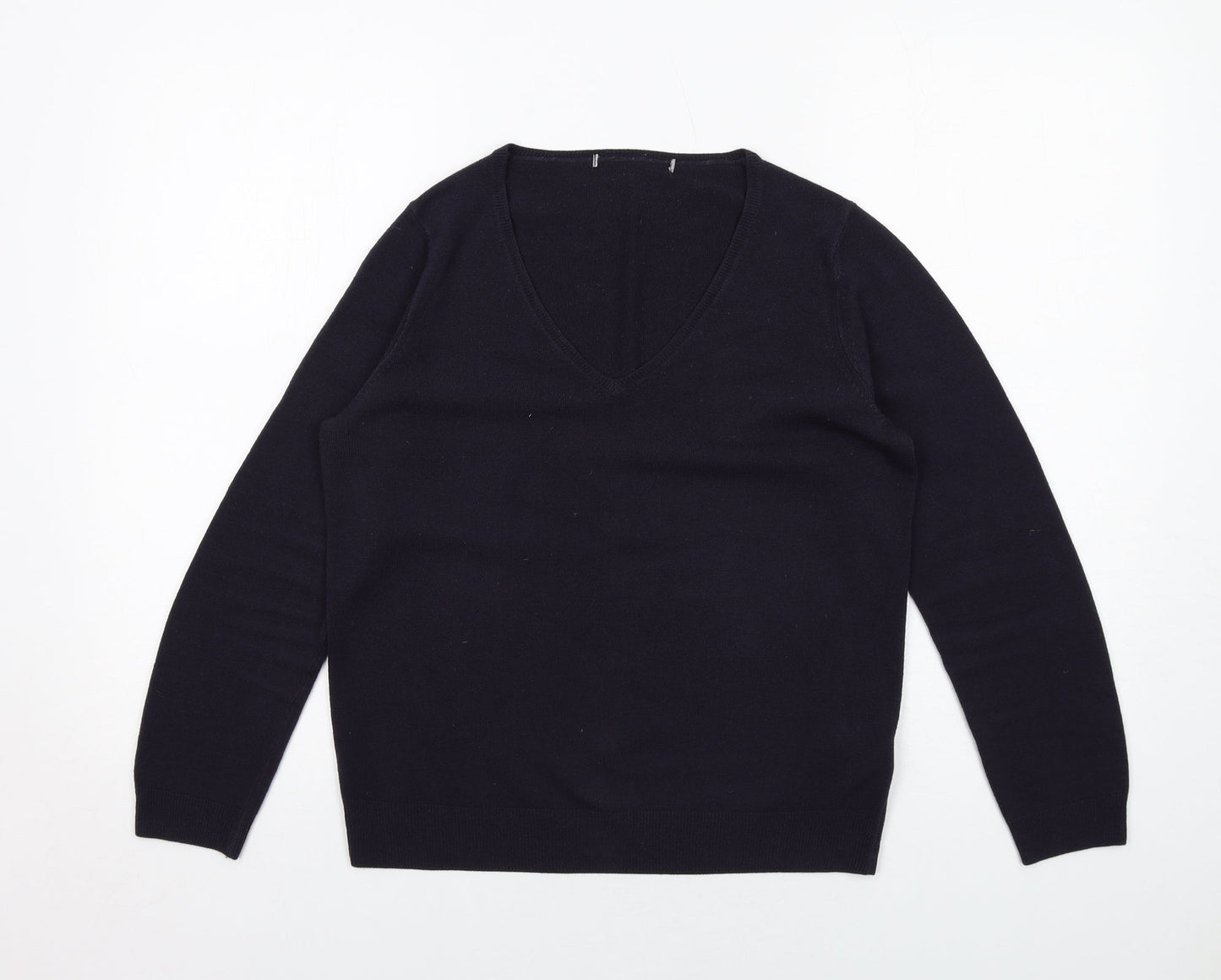 Marks and Spencer Womens Blue V-Neck Acrylic Pullover Jumper Size 12