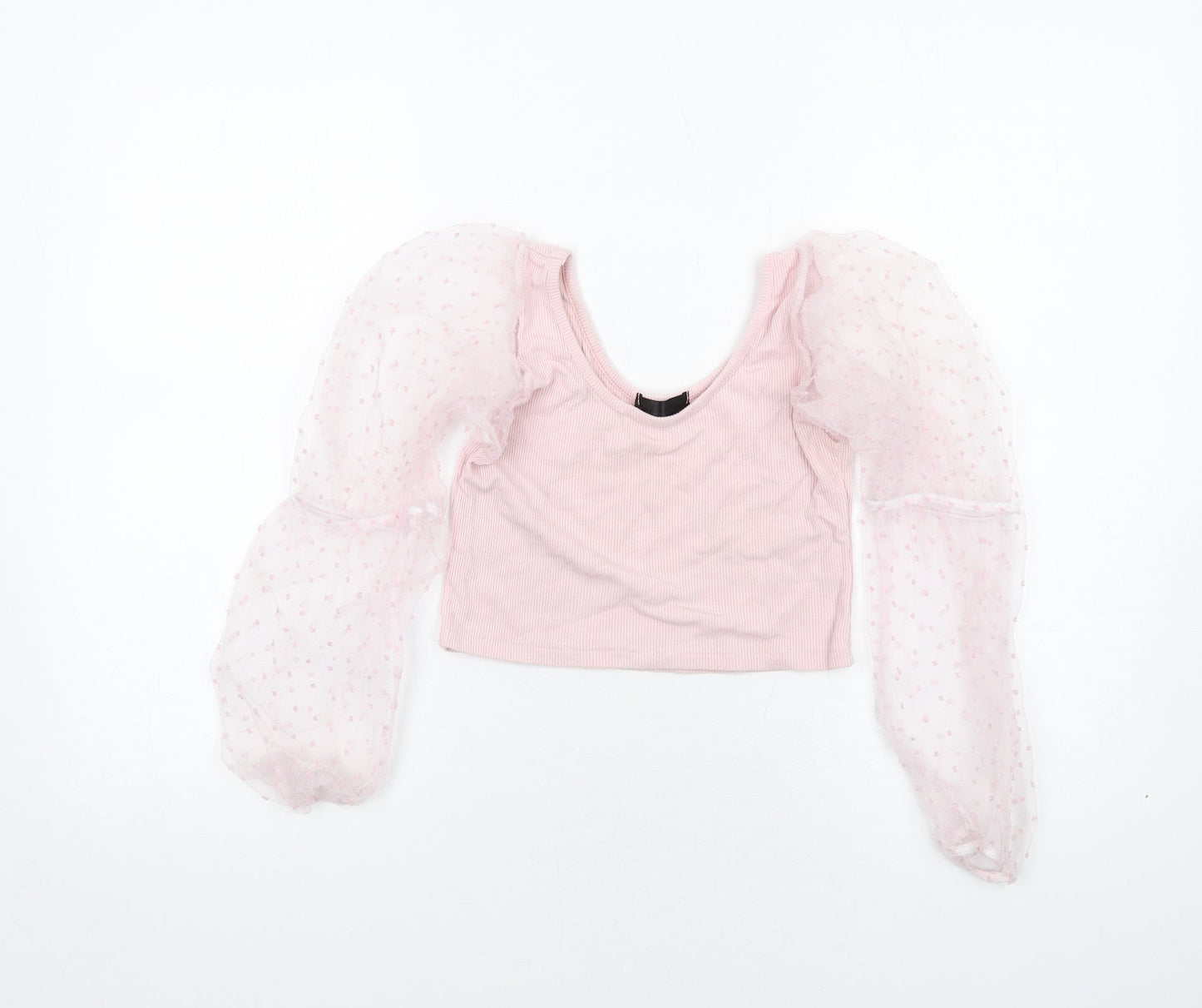 Rebellious Womens Pink Polyester Cropped Tank Size 10 Scoop Neck - Lace Sleeves