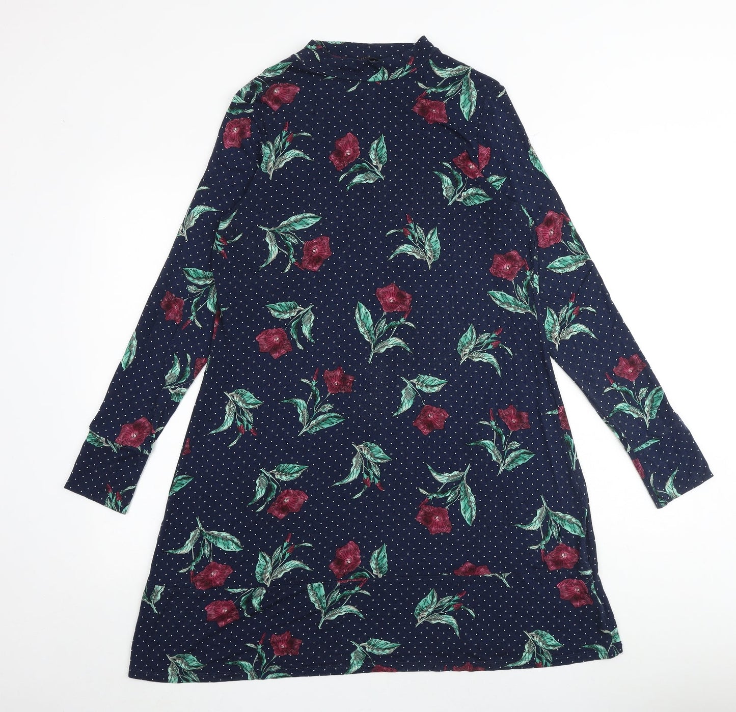 Marks and Spencer Womens Multicoloured Floral Viscose A-Line Size 14 Round Neck Pullover