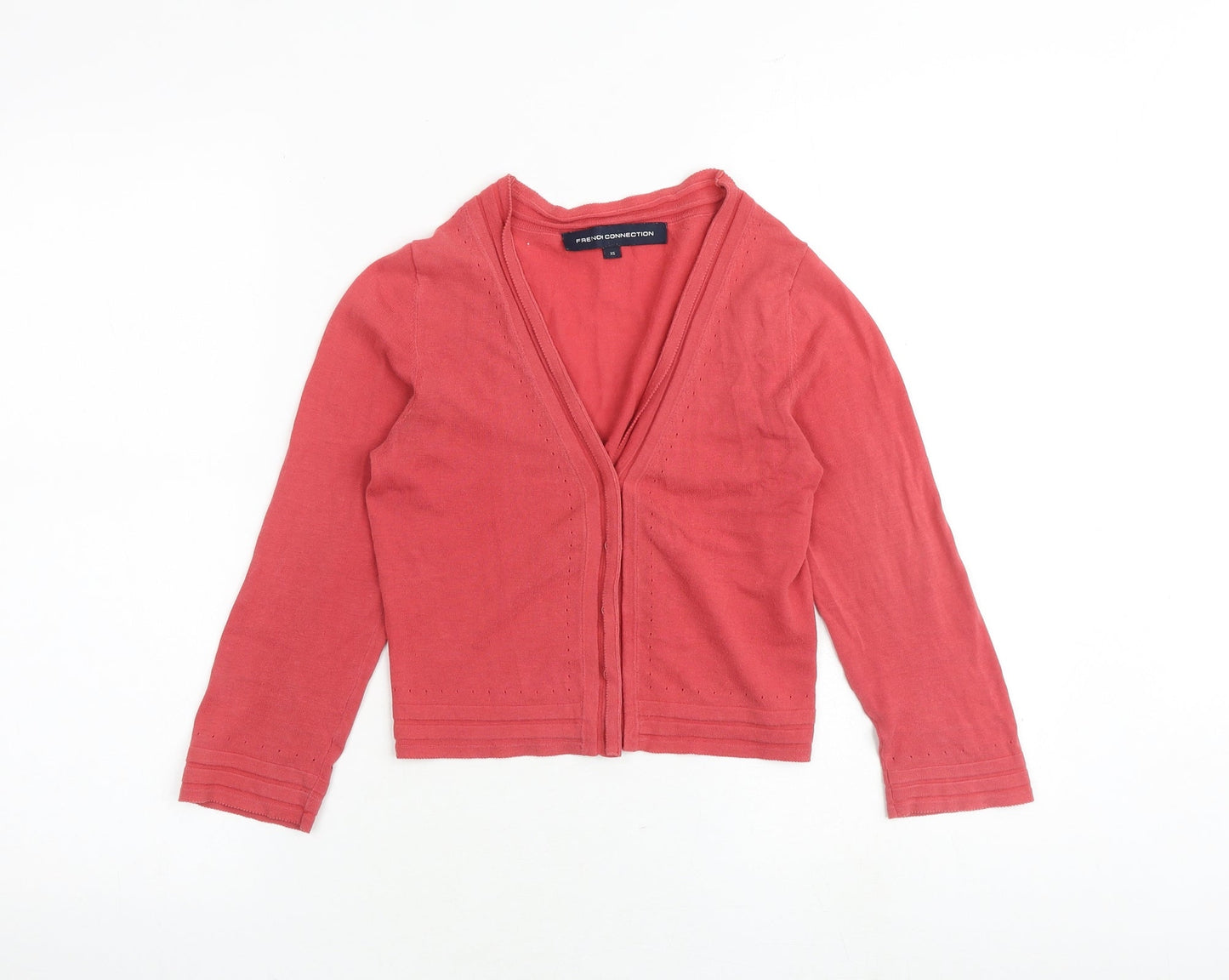 French Connection Womens Pink V-Neck 100% Cotton Cardigan Jumper Size XS