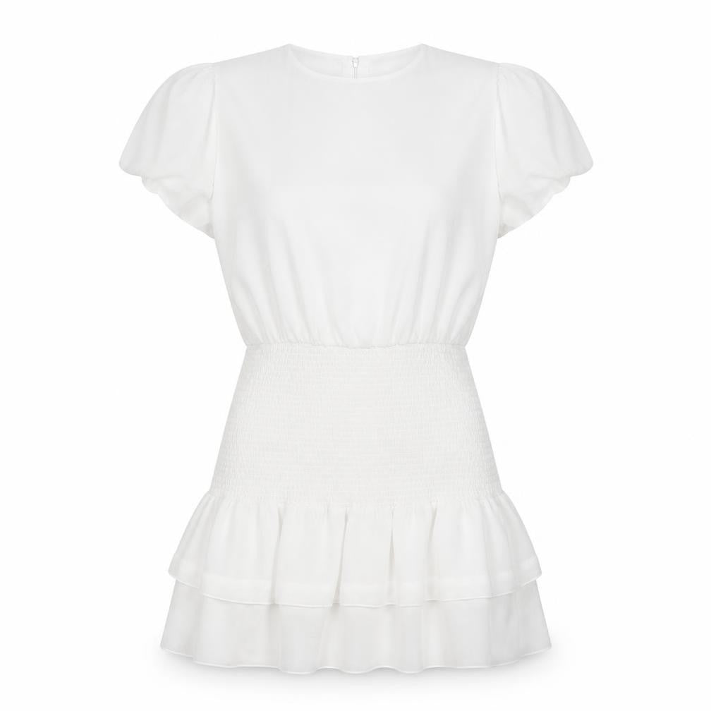 Voyelles Womens White Polyester Mini Size M Round Neck Button