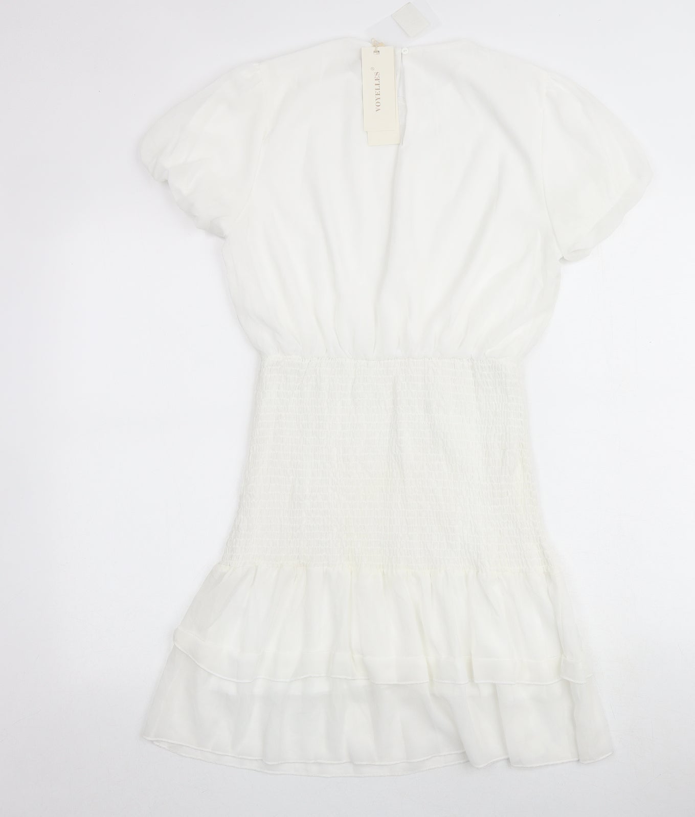 Voyelles Womens White Polyester Mini Size M Round Neck Button