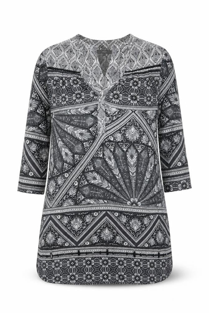 NEXT Womens Black Geometric Viscose A-Line Size 12 V-Neck Pullover