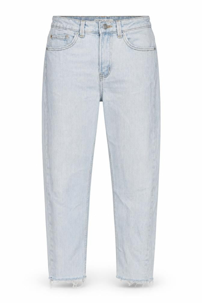 Front view of Denim & Co. women’s blue cotton mom jeans, size UK 8, 25-inch leg regular button