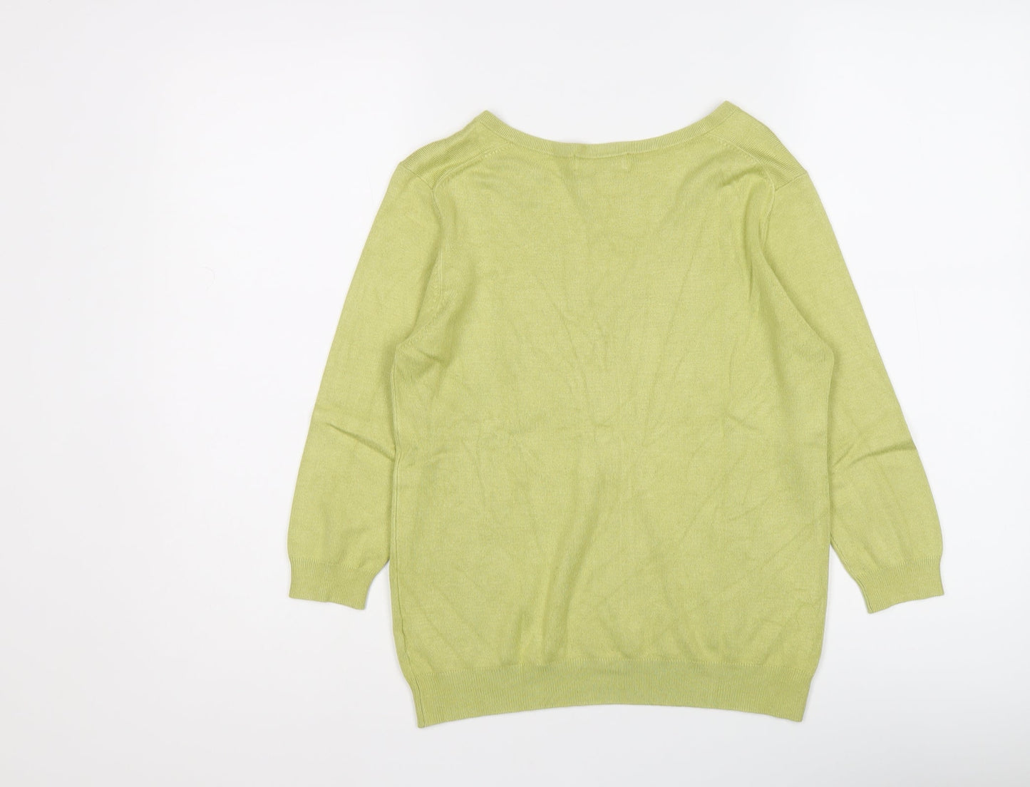 Marks and Spencer Womens Green V-Neck Viscose Pullover Jumper Size 10