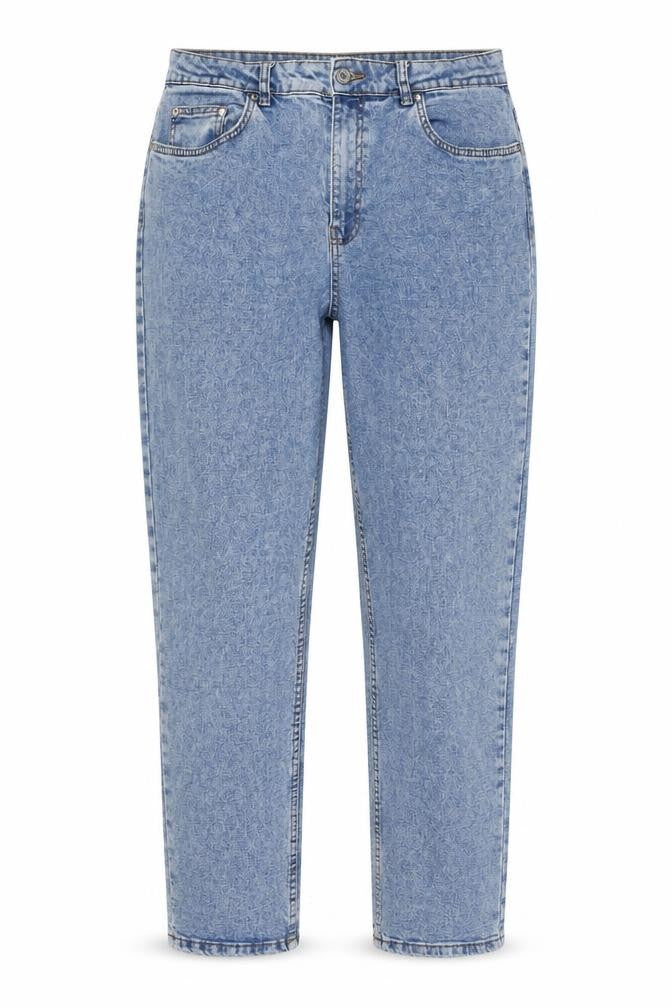 Front view of Denim & Co. women’s blue cotton boyfriend jeans, size UK 12, 26-inch leg regular button