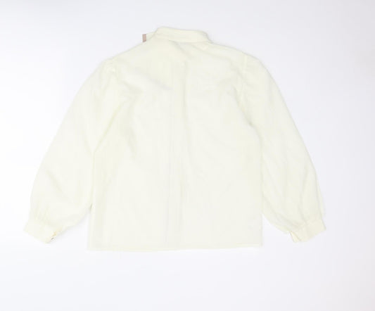 St. Michael Womens Ivory Polyester Basic Button-Up Size 12 Round Neck