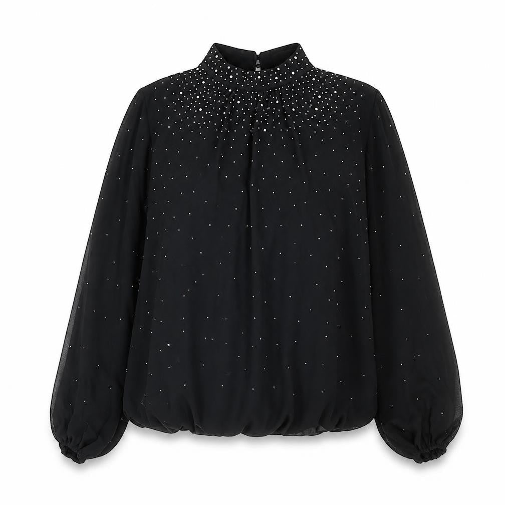 QED London Womens Black Polyester Basic Blouse Size M Mock Neck