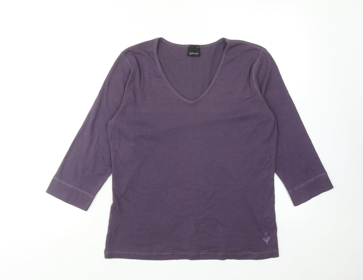 INTOWN Womens Purple Cotton Basic Blouse Size M V-Neck