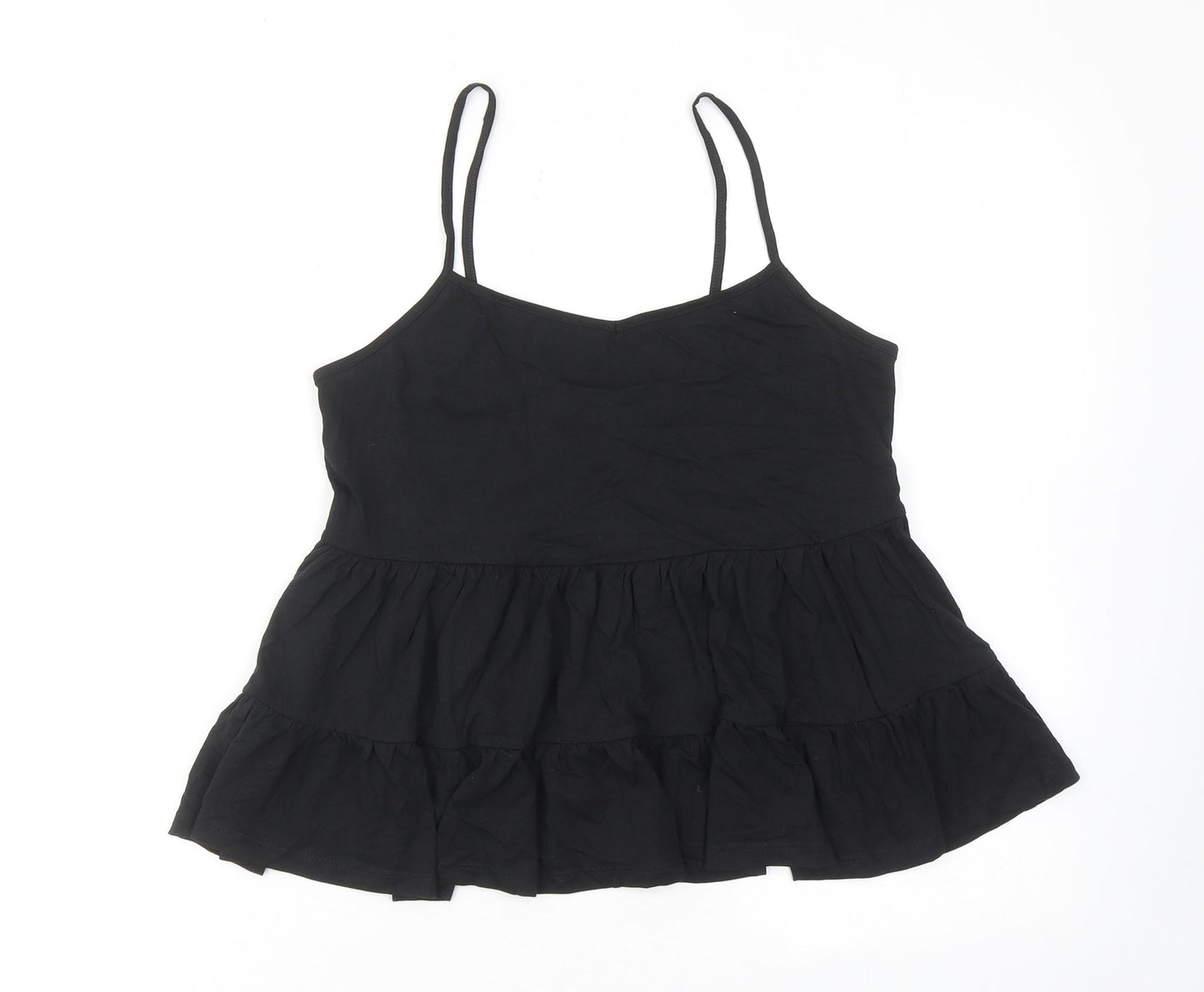 New Look Womens Black Cotton Basic Tank Size 8 V-Neck