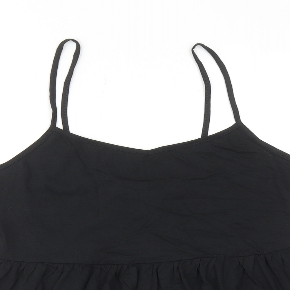 New Look Womens Black Cotton Basic Tank Size 8 V-Neck