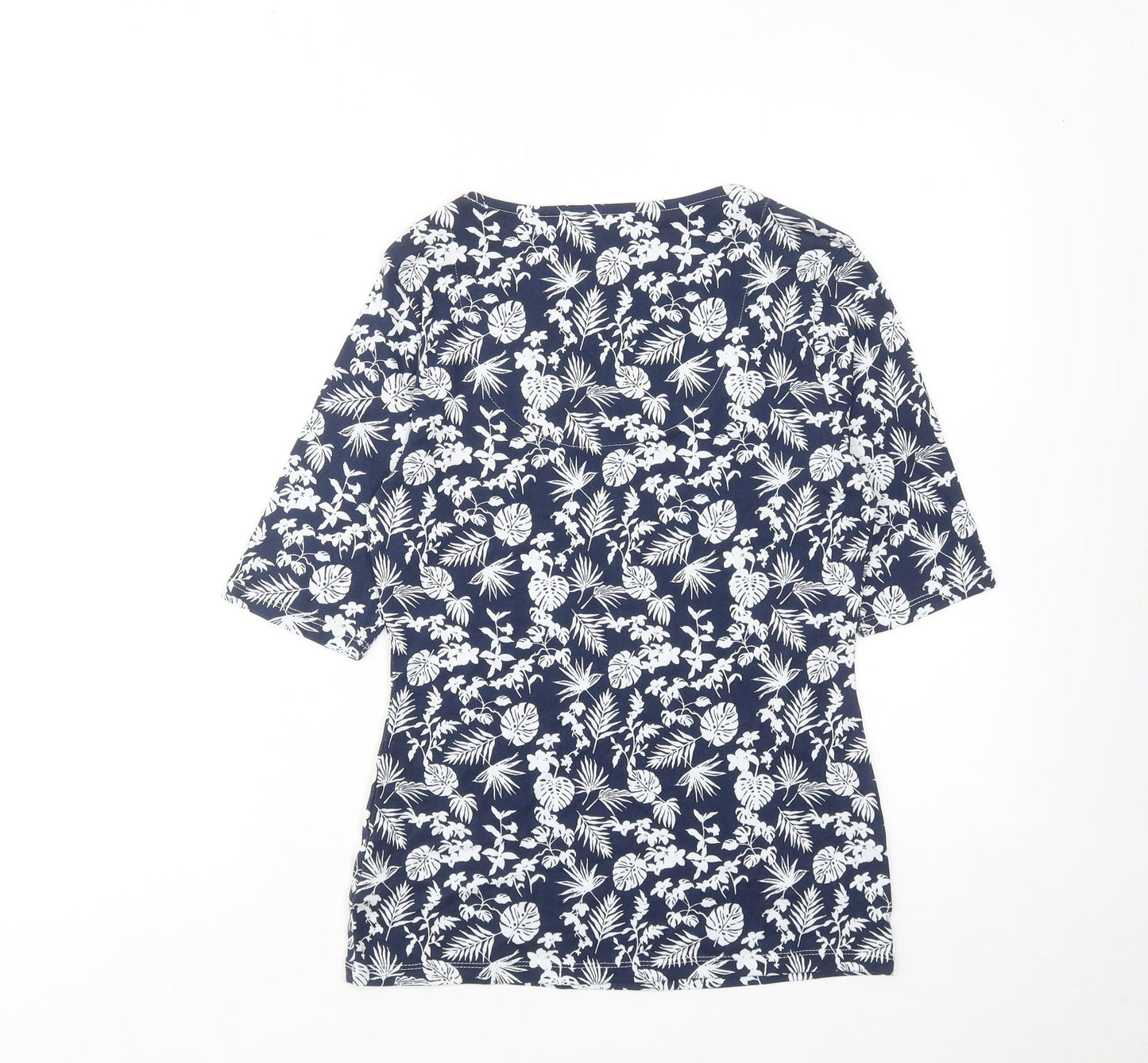 Marks and Spencer Womens Blue Geometric Cotton Basic Blouse Size 8 Scoop Neck