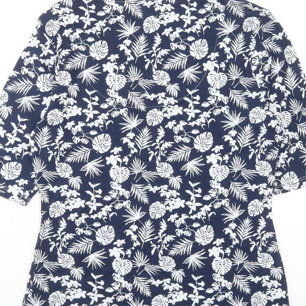 Marks and Spencer Womens Blue Geometric Cotton Basic Blouse Size 8 Scoop Neck