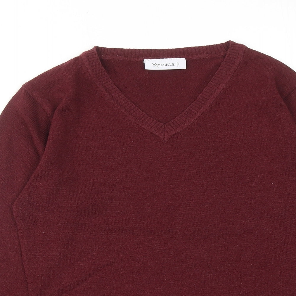 Yessica Womens Red V-Neck Acrylic Pullover Jumper Size XS