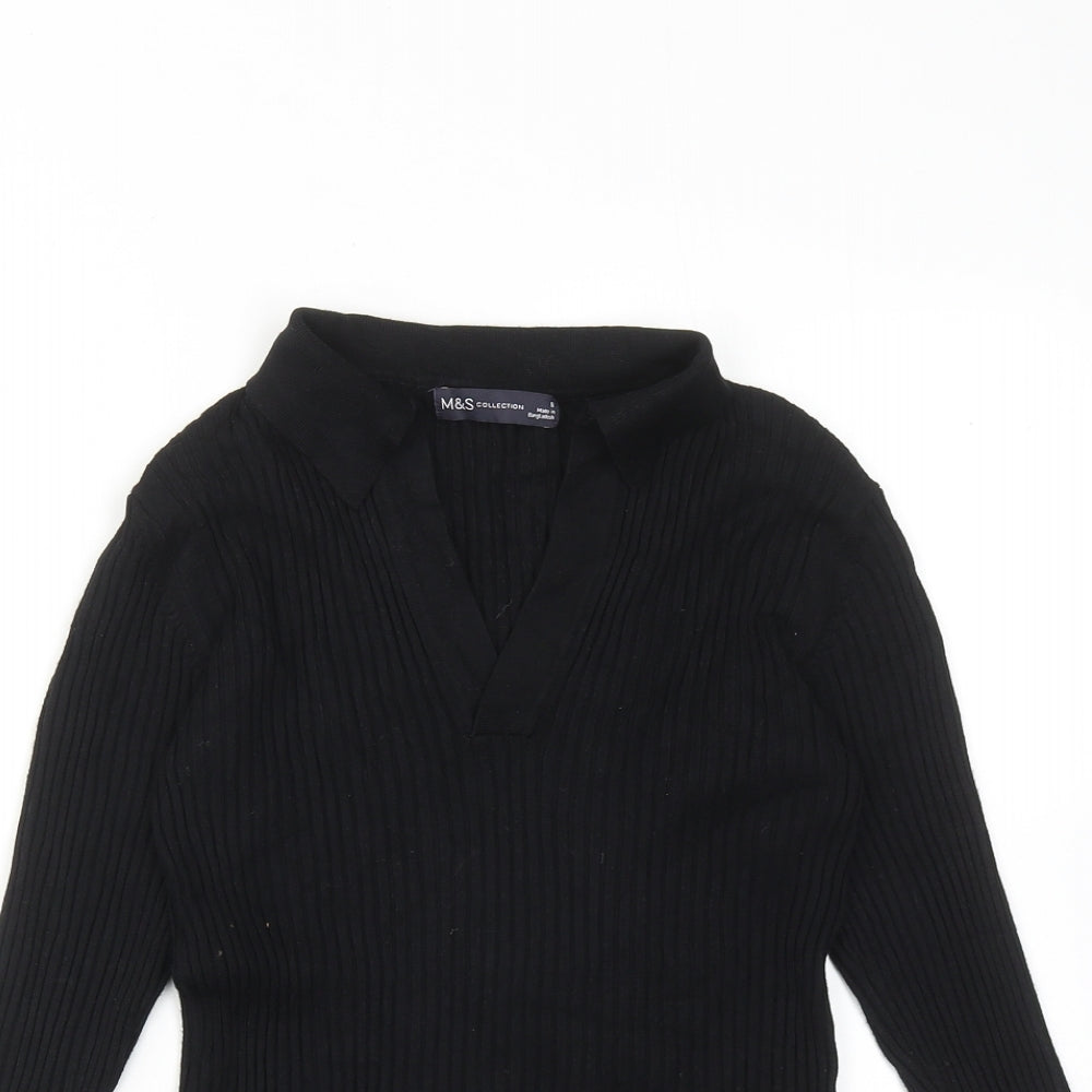 Marks and Spencer Womens Black Collared Viscose Pullover Jumper Size 8