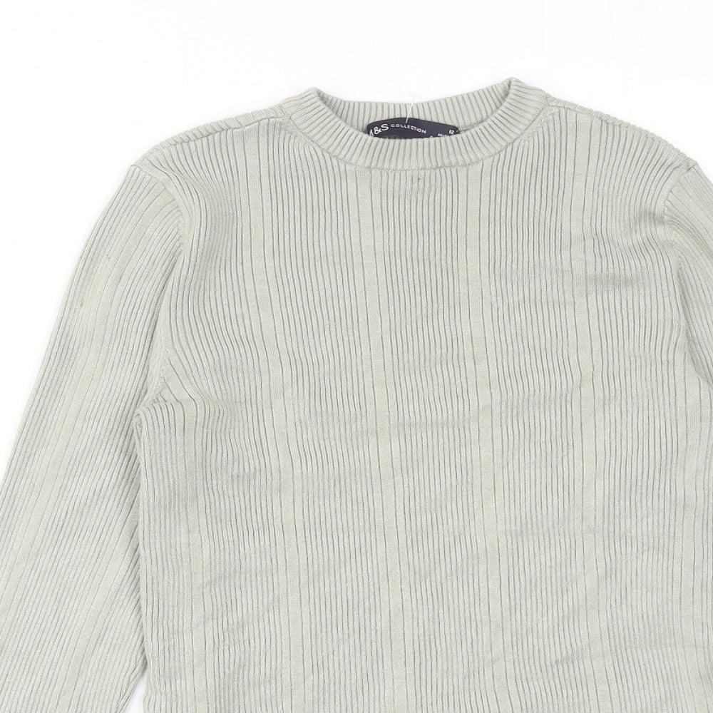 Marks and Spencer Womens Green Round Neck Viscose Pullover Jumper Size 12