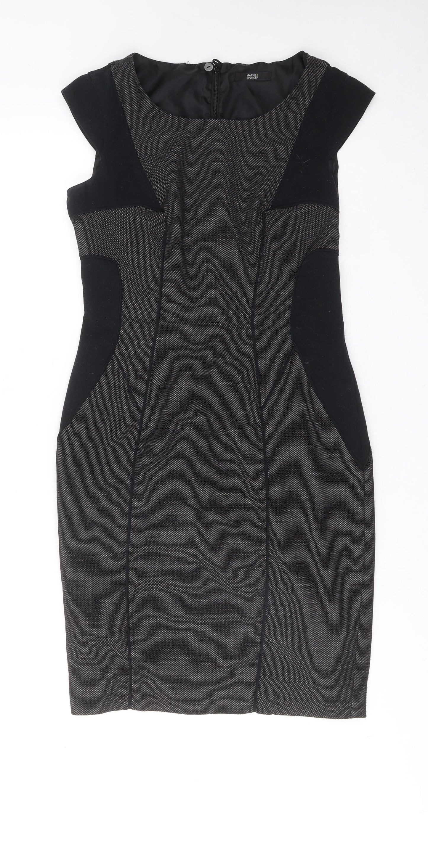 Marks and Spencer Womens Grey Colourblock Polyester Shift Size 10 Round Neck Zip
