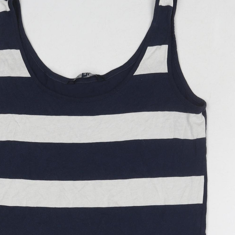 Crew Clothing Womens Blue Striped Cotton Basic Tank Size 12 Round Neck