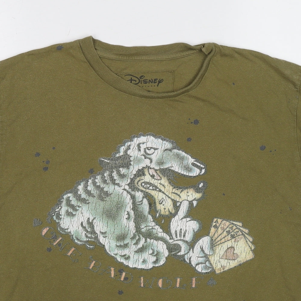 Disney Mens Green Cotton T-Shirt Size XL Round Neck - One Bad Wolf