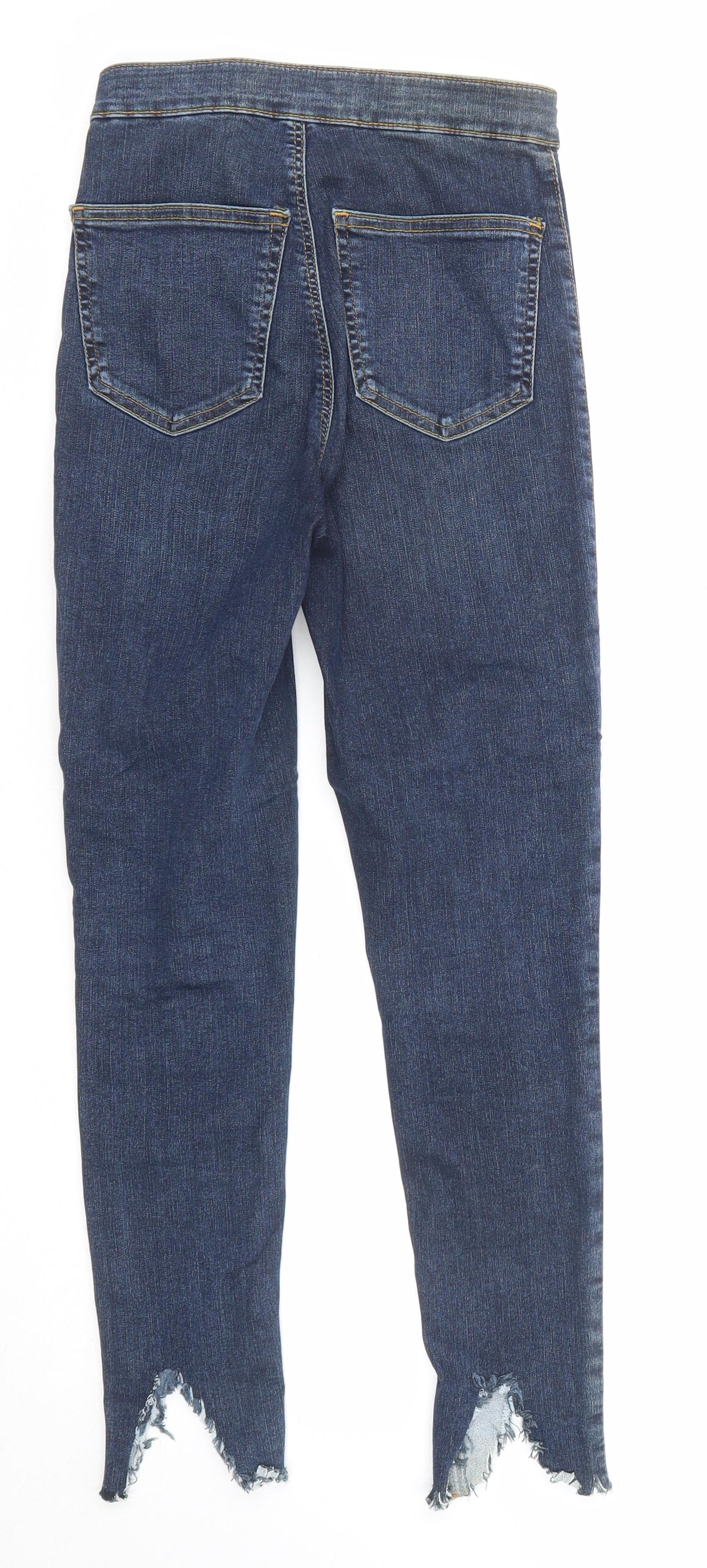 Topshop Womens Blue Cotton Skinny Jeans Size 26 in L30 in Regular Zip - Distressed Hem Look