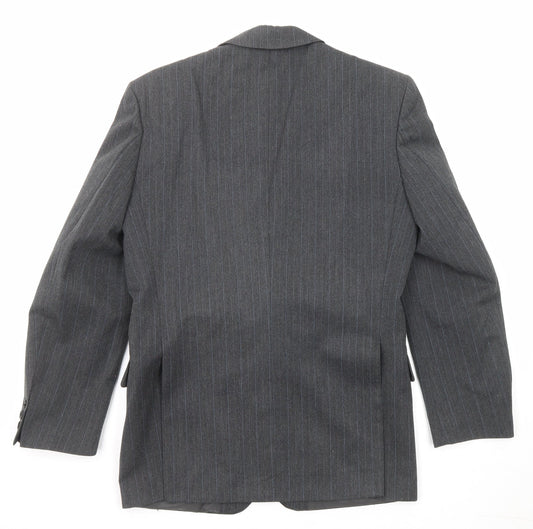 Classic Mens Grey Striped Polyester Jacket Suit Jacket Size 36 Regular