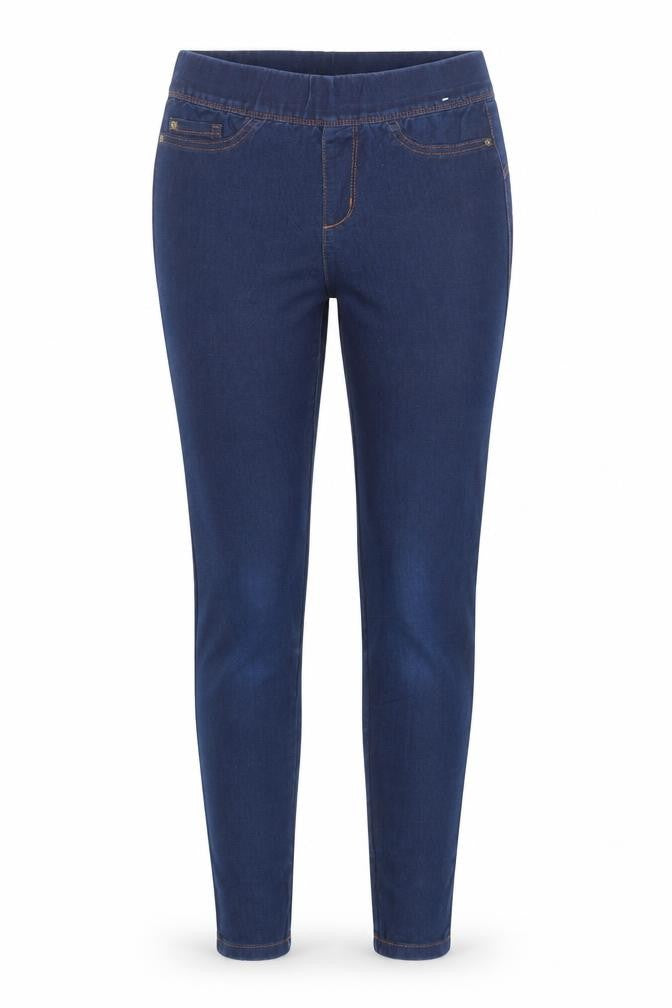 Front view of Denim & Co. women’s blue cotton jegging jeans, size UK 4, regular
