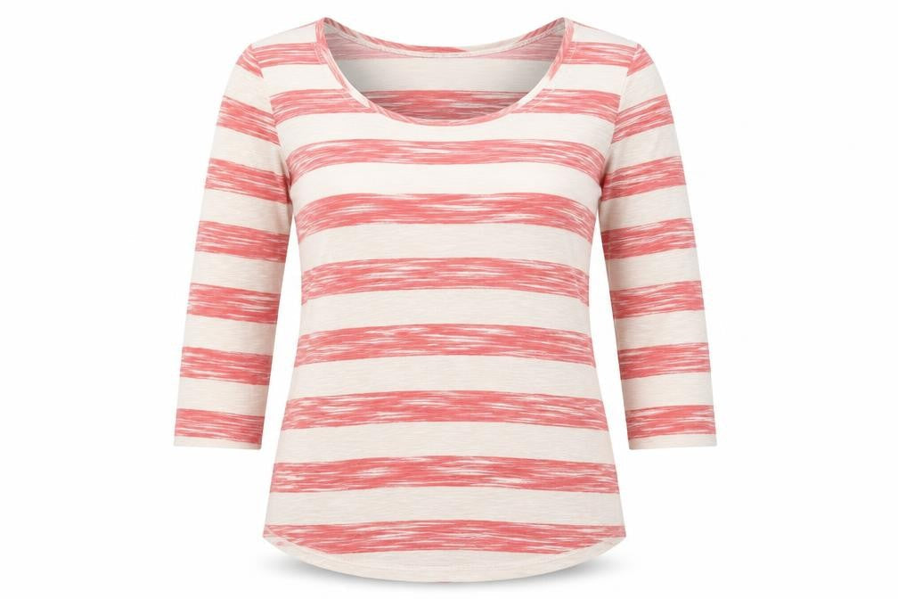 Monsoon Womens Red Striped Viscose Basic Blouse Size S Round Neck